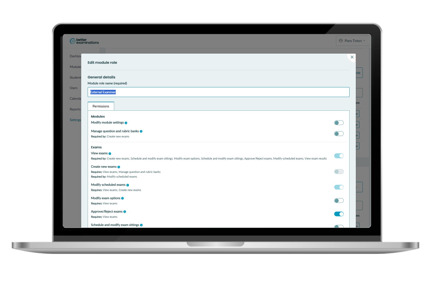 Screenshot of the BetterExaminations external examiner features